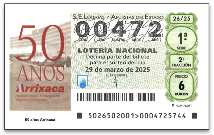 Décimo de lotería con un número bajo